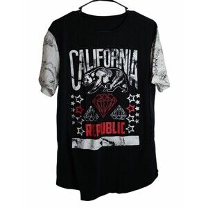 California Republic Black & White Baseball Type Shirt W/Bear Logo Size L